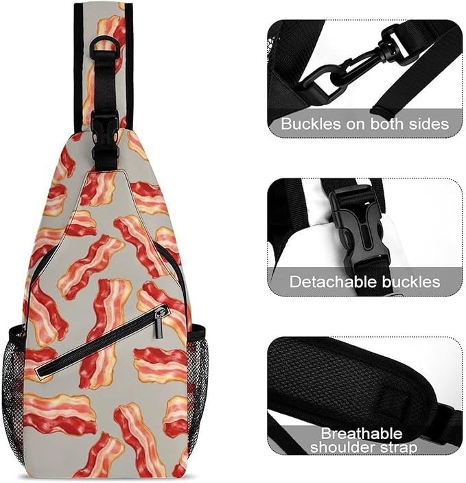 SWEET TANG Sling Bag Crossbody Backpack for Women Men, Breathable Multipurpose Satchel Bag Food Bacon, Anti Theft Funny Outdoor Daypack