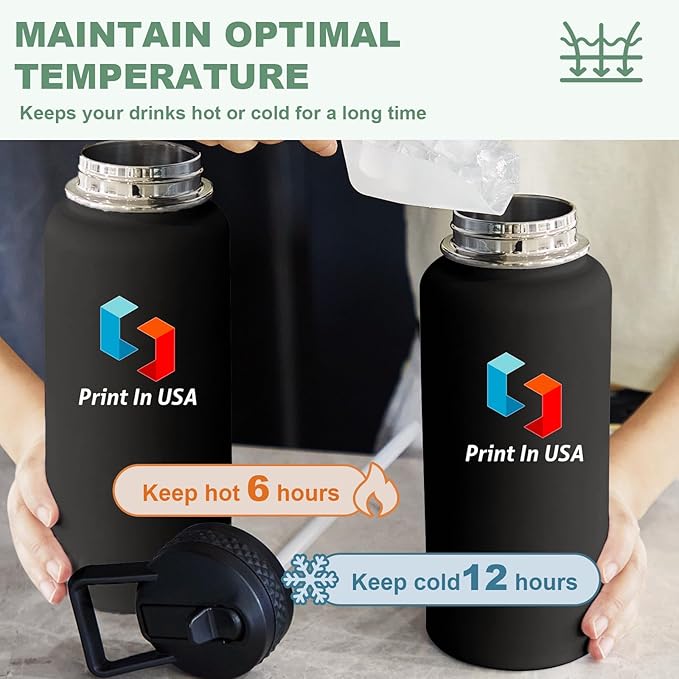 Personalized Custom Print in USA Water Bottle 75Pcs 32oz Stainless Steel Double Wall Coffee Cup with Lid & Straw Insulated Tumbler with Colorful Text Logo Photo