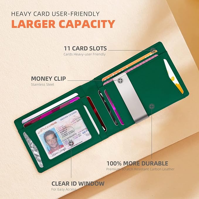RUNBOX Slim Wallets for Men - Leather Money Clip Mens Wallet - RFID Blocking Front Pocket Bifold Wallet - Thin Credit Card Holder with Gift Box