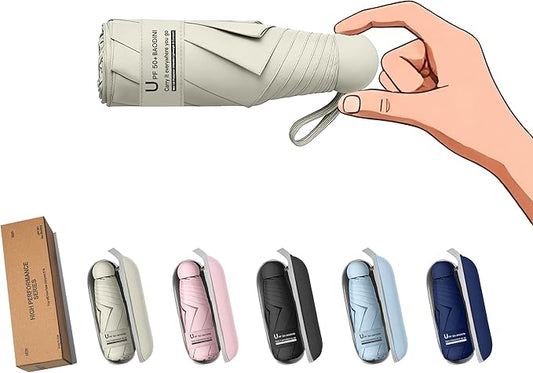 BAODINI Travel Essentials Mini Umbrella for Purse With Case Small Compact UV Sun Protection Lightweight Tiny Pocket Manual Open Close Umbrella for Women Kids and Men Fit Purse Backpack