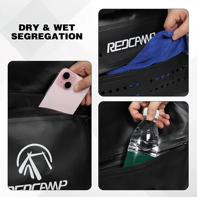 REDCAMP 80L Large Waterproof Duffel Bag, Rolltop Dry Backpack Duffle Bags with Quick-fixed Straps for Camping Motorcycle Boating Rafting Kayaking Paddle boarding, Black