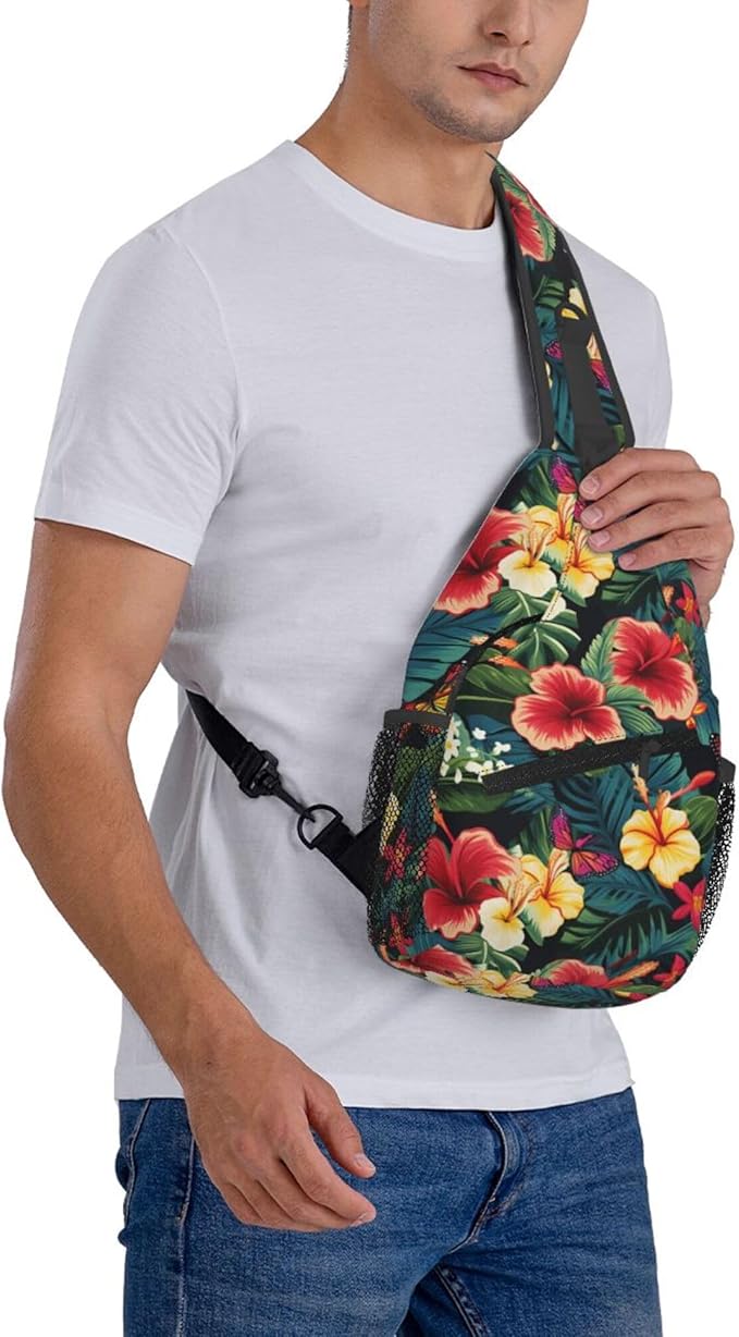 Hawaii Tropical Palm Sling Backpack Crossbody Bag Casual Chest Bags Travel Hiking Daypack Shoulder Bag for Women Men