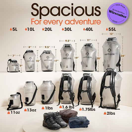 Earth Pak Waterproof Dry Bag - Roll Top Waterproof Backpack Sack Keeps Gear Dry for Kayak with Waterproof Phone Case