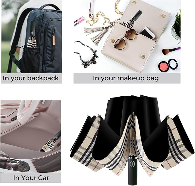 LLanxiry Compact Travel Umbrella, 44" Canopy, Automatic Open/Close Windproof Umbrella, 210T Pongee, 8-Rib Fiberglass, Travel Size Mini, Portable Rain/Sun Umbrellas UPF 50+ with Cover