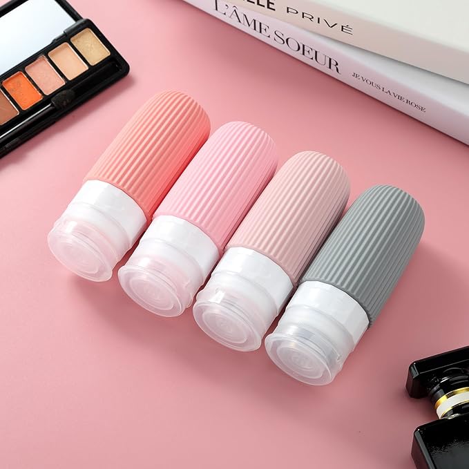 Travel Bottles for Toiletries, Tsa Approved 2oz Travel Bottles, BPA Free Leak Proof Travel Size Toiletry Containers, Refillable Travel Accessories with Toiletry Bag for Shampoo Liquid (4 Pack)