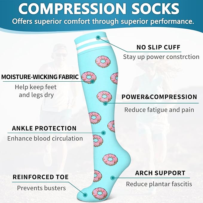 Bluemaple 6 Pack Copper Compression Socks for Women and Men Circulation-Best Support for Medical, Running,Nursing,Athletic