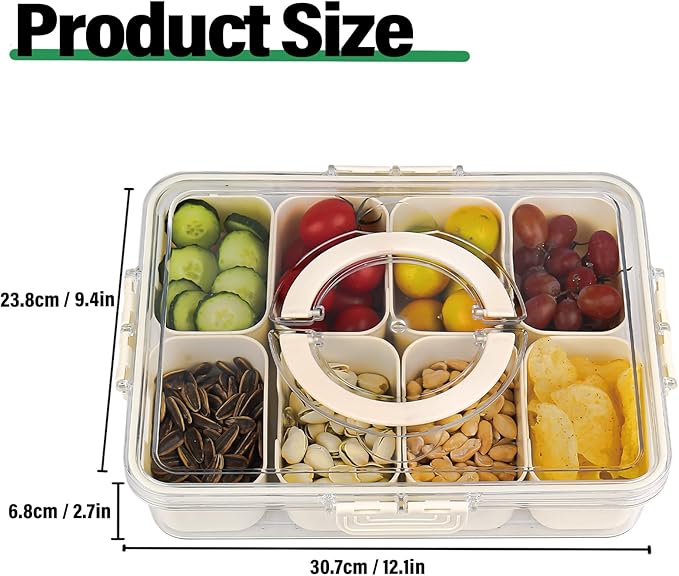 Snack Box Container, Portable Travel Charcuterie Board with Lid, Refrigerator Food Storage Box, Snack Organizer, Divided Storage Containers, chopped salad box (8 Compartment)