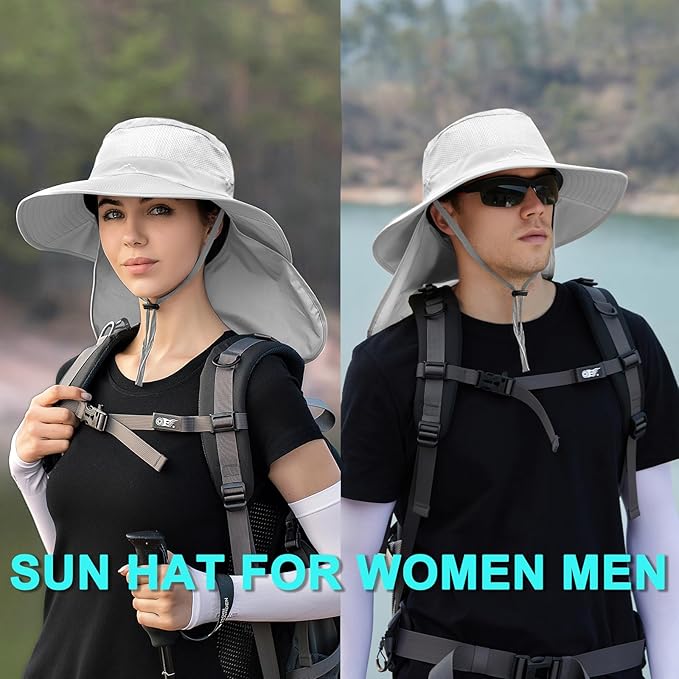 ZOORON Sun Hats for Men Women Fishing Hat with Neck Flap,UPF 50+ Sun Hat Waterproof Wide Brim Bucket Hats for Safari Hiking