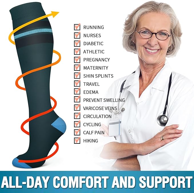 Bluemaple 6 Pack Copper Compression Socks for Women and Men Circulation-Best Support for Medical, Running,Nursing,Athletic