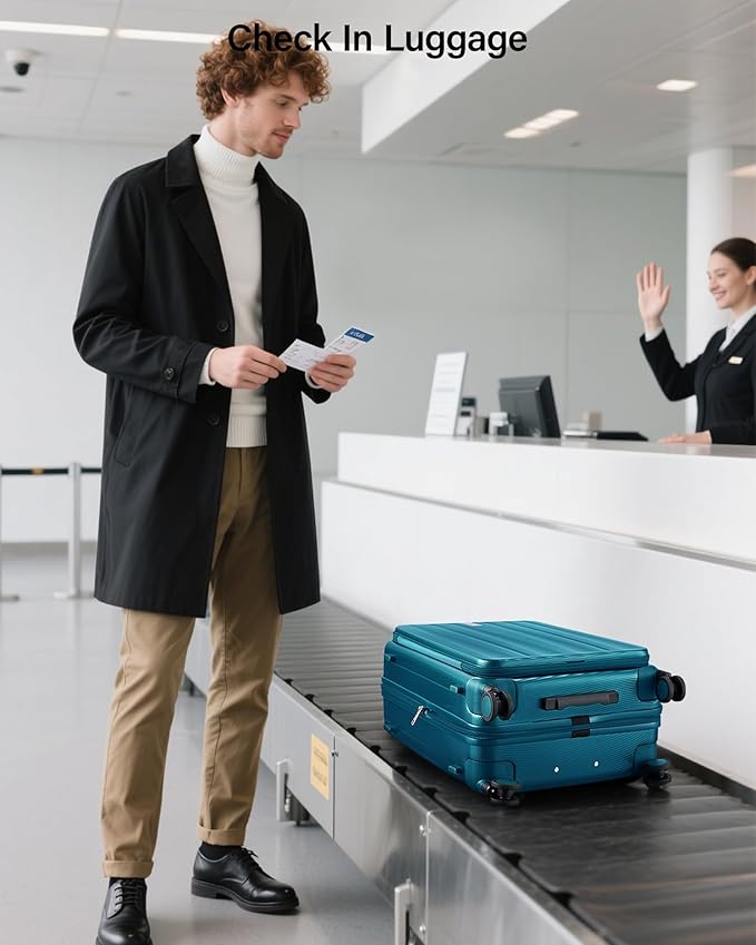 Hanke 24 Inch Expandable Luggage Top Opening Checked Bag Luggage Hard Shell Suitcases with Wheels Lightweight Travel Luggage Medium Suitcase with Lock for Woman Men-Caribbean Blue