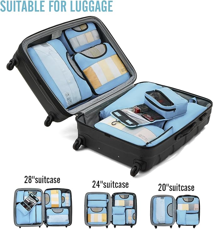Veken 8 Set Packing Cubes for Travel Essentials, Suitcase Organizer Bags in 4 Sizes, Carry-On Luggage Accessories with Large Laundry & Hanging Toiletry Bag, Must-Have for Airplane, Road Trip & Camping