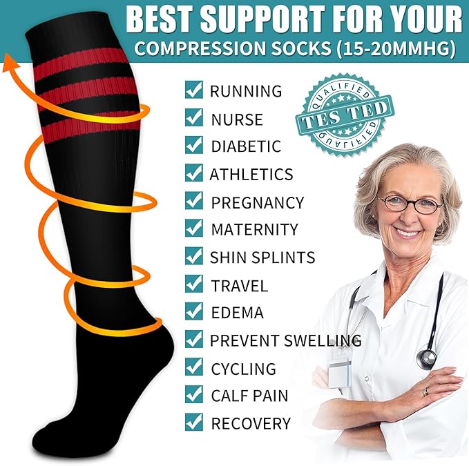 Laite Hebe Compression Socks for Women & Men Circulation(6 pairs)-Graduated Supports Socks for Running, Athletic Sports