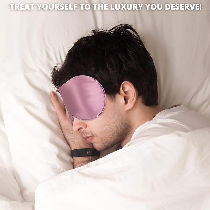 Sleep Mask, Silk Eye Mask for Sleeping with Adjustable Strap, Satin Blackout Sleeping Eye Mask for Men&Women, Comfortable Blindfold Eyeshade for Night Sleep(22 Momme Pink)