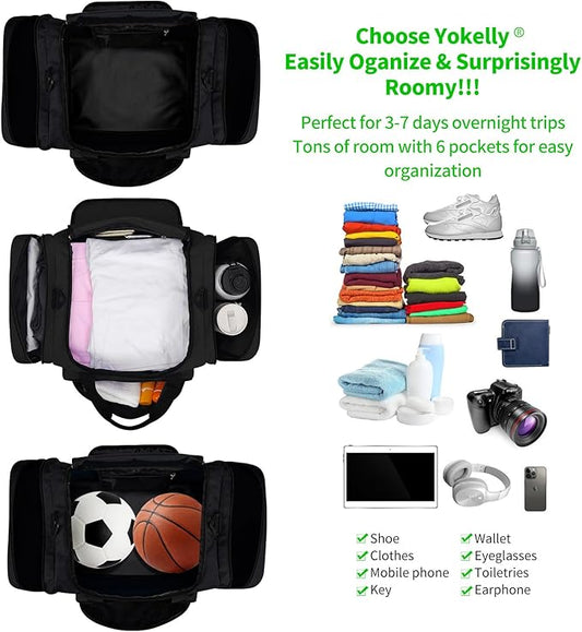 Gym Bag 22 inch Sport Duffle Bag for Men - 55L Weekender Duffel Bag for Travel - Black