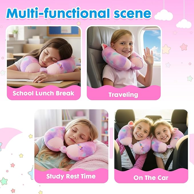 Travel Neck Pillow for Kids Adult Cute Soft Plush Memory Foam Airplane Neck Pillow for Traveling Animal Flight Pillow Head Rest Neck Support for Cars Long Flights