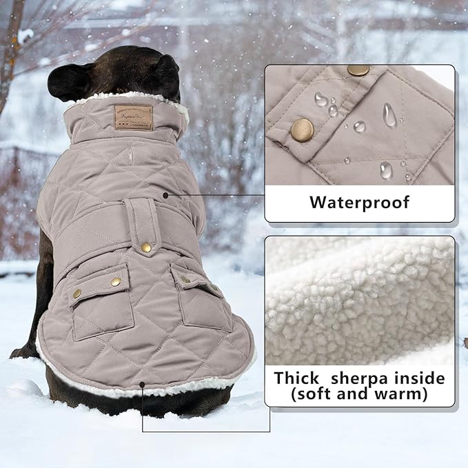 KYEESE Dog Coat Warm Pet Winter Puffer Coat with Leash Hole Waterproof Dogs Jacket with Fleece Lined Thick Pets Clothes with Pocket Windproof Dog Coats for Small Dogs Soft Pet Sweater for Cold Weather