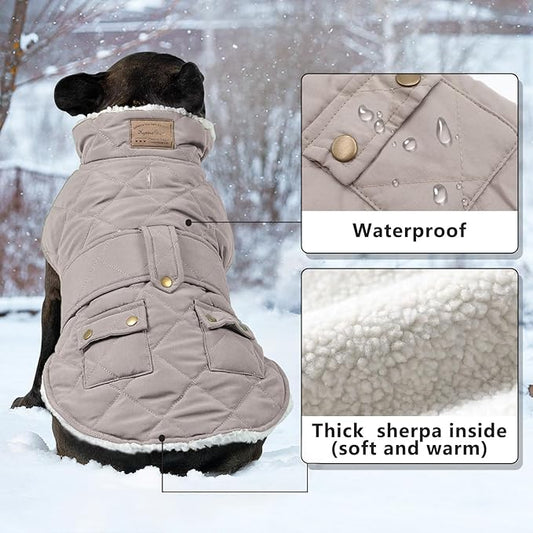 KYEESE Dog Coat Warm Pet Winter Puffer Coat with Leash Hole Waterproof Dogs Jacket with Fleece Lined Thick Pets Clothes with Pocket Windproof Dog Coats for Small Dogs Soft Pet Sweater for Cold Weather