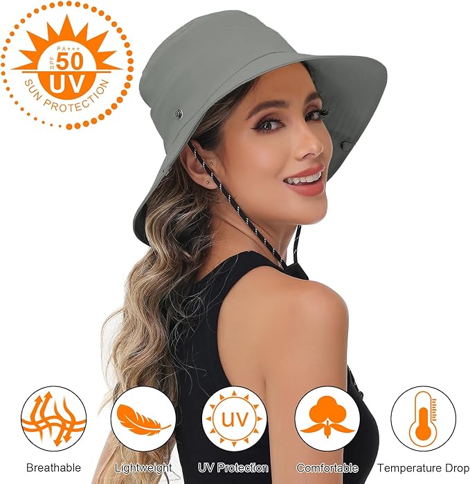 Sun Hats for Women Bucket Hat UV Protection Fishing Hat Wide Brim Safari Hats 2 in 1 Zip-Off Sun Visor Hats UPF 50+