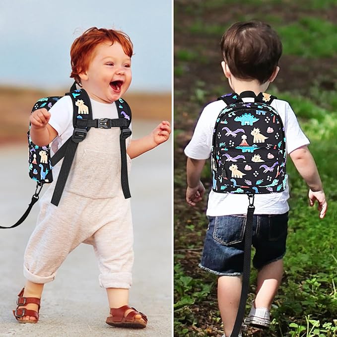 Accmor Toddler Backpack with Leash, Cute Dinosaur Kids Backpack + Anti Lost Wrist Link, Mini Child Backpack Leash Baby Walking Harness for Outdoor Travel, Adorable Backpack Tether for Boys Age 1-3