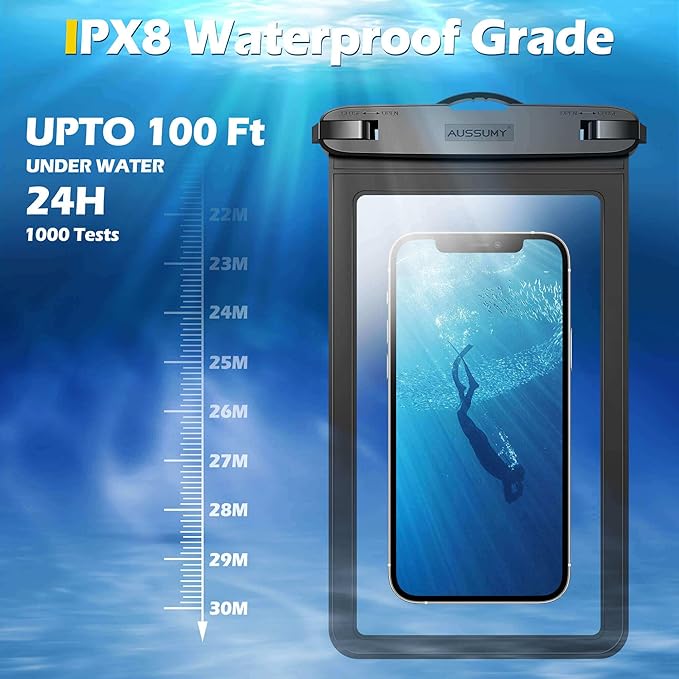 Large Waterproof Cell Phone Pouch - 4 Pack Underwater Clear Cellphone Holder Protector - Universal Water Proof Dry Bag Case with Neck Lanyard for Samsung Galaxy S25 S24 S23 for Beach Swimming Pool