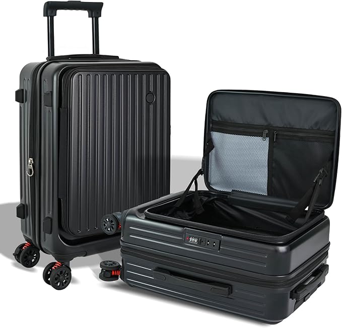 20 inch Carry on Luggage 22x14x9 Airline Approved, Hard Shell Carry on Suitcases with Wheels, Top-open Design Luggage with Spinner wheels, Expandable Suitcase with Bottle/Cup Holder and Side Hooker.