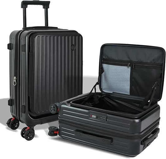 20 inch Carry on Luggage 22x14x9 Airline Approved, Hard Shell Carry on Suitcases with Wheels, Top-open Design Luggage with Spinner wheels, Expandable Suitcase with Bottle/Cup Holder and Side Hooker.