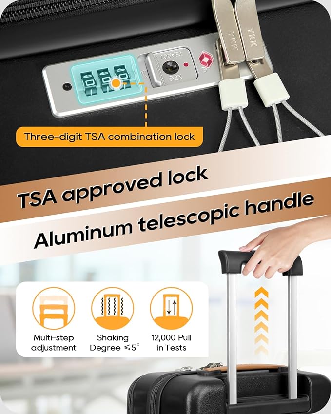 Joyway Carry on Luggage Airline Approved with Front Compartment and Cup Holder, 20 Inch Hard Shell Carry-on Suitcase with Spinner Wheels and TSA Lock for Women Men (Black, 20 Inch)