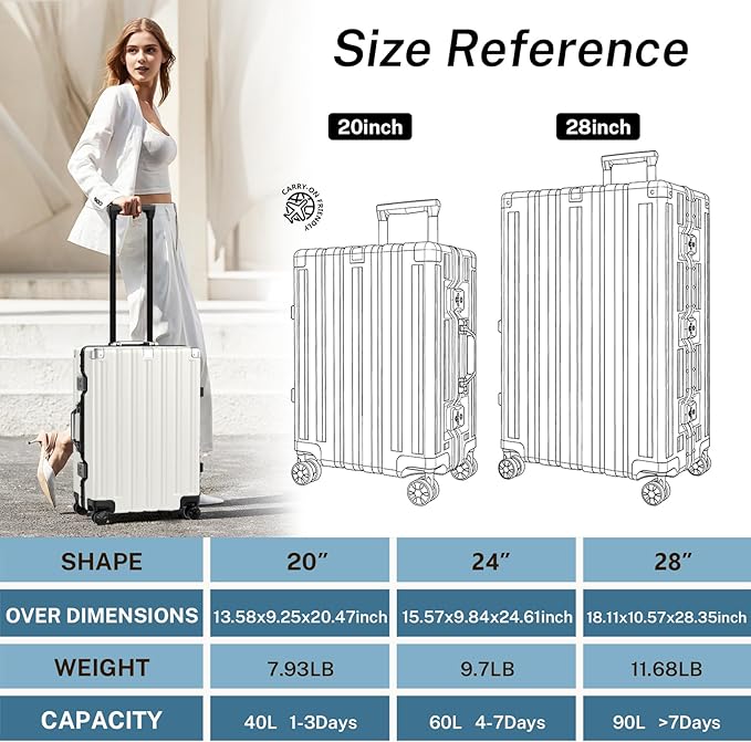 Krute Luggage 24 Inch Aluminum Frame Zipperless Suitcase with Spinner Wheels Checked Luggage PC+ABS Lightweight Hardshell