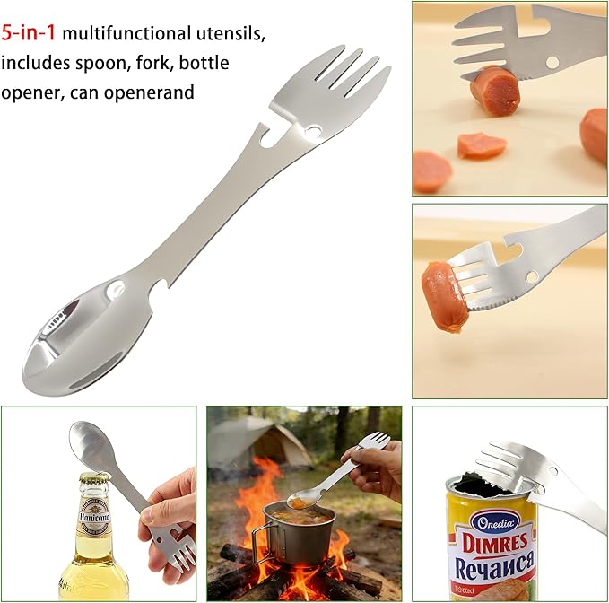 ShenDu Military Canteen, WWII US GI Style 1 Quart Water Canteen Kit with Aluminum Canteen Cup, Stainless Steel Spork & Cover for Camping, Hiking, Backpacking