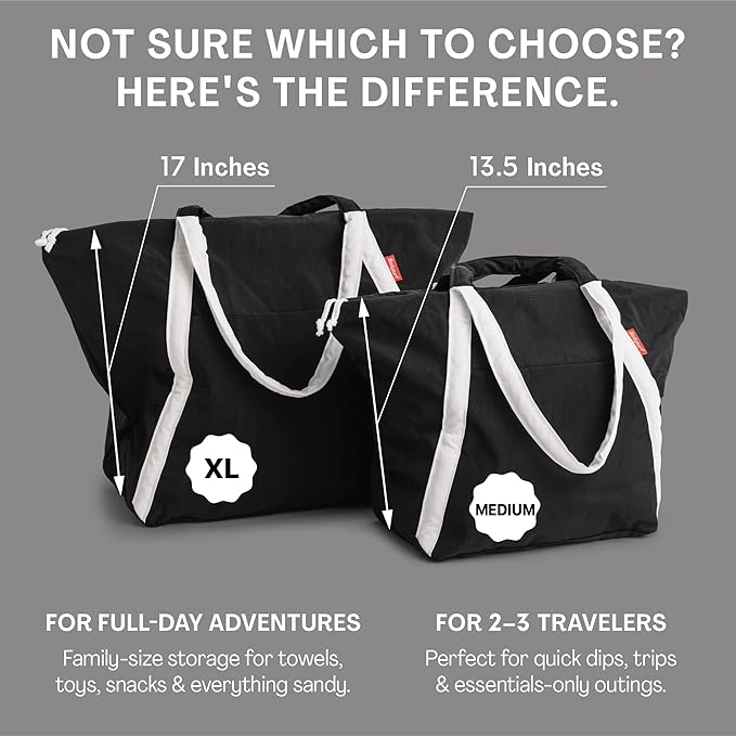 Bodysurf Beach Bags Waterproof Sandproof - Packable Foldable Nylon Zipper Tote Bag for Travel Lightweight, Pool, Boat, Cruise