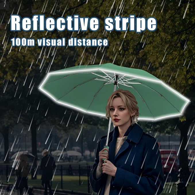 Large Windproof Travel Umbrella, Portable Reverse Folding Car Umbrella, Compact Inverted Design with Waterproof Canopy, Automatic, 10 Durable Ribs, 45.6/13 Inch, Fits Backpack