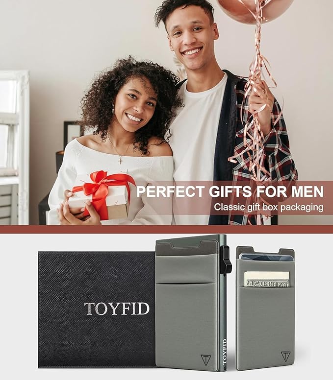 Slim Wallet for Men and Women,Pop Up Credit Card Wallet Metal Minimalist Cards Holder with Money Pocket,Small Ultralight Aluminum RFID Blocking Wallets 6-12 Card Capacity,Grey