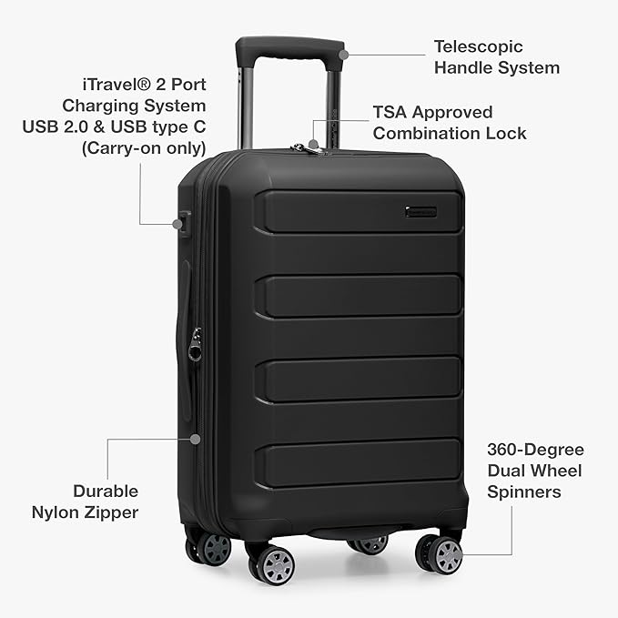 Traveler's Choice Pagosa Indestructible Hardshell Expandable Spinner Luggage, Black, 22-Inch Carry-on
