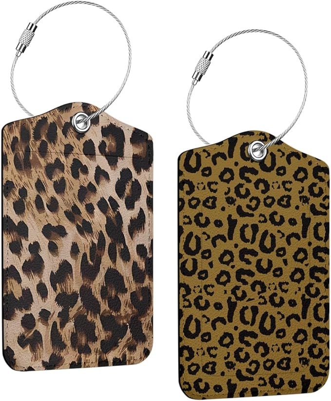 2 PCs Leopard Print Luggage Tag, Suitcase Tags with Privacy Flap and Metal Loop, Luggage Tags for Suitcases, Identifiers Travel Essentials Bag Tag, Travel Gifts for Women Girls Friends Mom