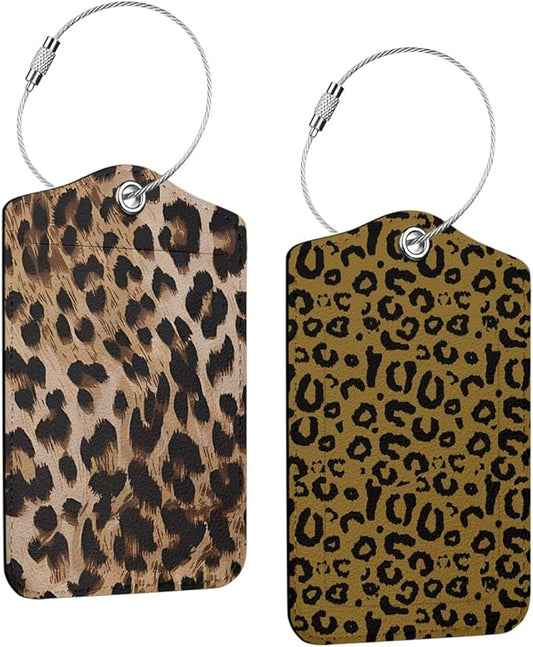 2 PCs Leopard Print Luggage Tag, Suitcase Tags with Privacy Flap and Metal Loop, Luggage Tags for Suitcases, Identifiers Travel Essentials Bag Tag, Travel Gifts for Women Girls Friends Mom