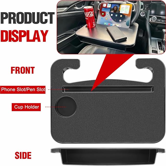 2-in-1 Steering Wheel Desk - Steering Wheel Tray Table with Seat Gap Filler Organizer | Car Food Tray for Driver | Car Desk for Laptop & Eating - Work Road Trip Essentials Accessories