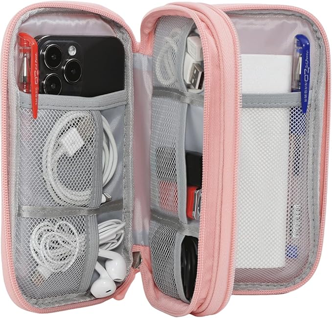 Electronics Accessories Organizer Pouch Bag, Electronic Organizer Travel Case Cable Organizer Electronics Accessories Bag for Cable, Cord, Charger, Power Bank, Earphone (Light Pink, Large)