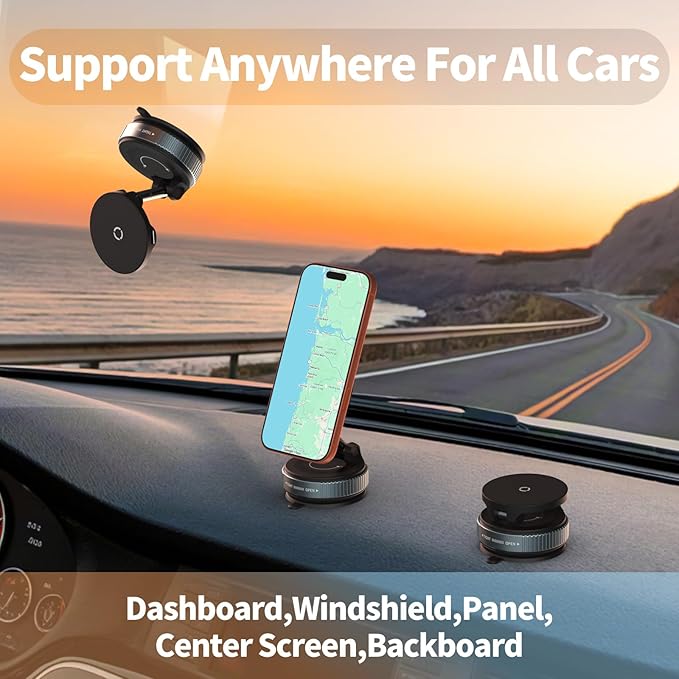E EAKSON Wireless Car Charger - 15W Fast Wireless Charging Car Mount, 360° Adjustable Vacuum Magnetic Suction Phone Holders for Car, Magnetic Phone Holder for iPhone 17 16 15 14 13 12