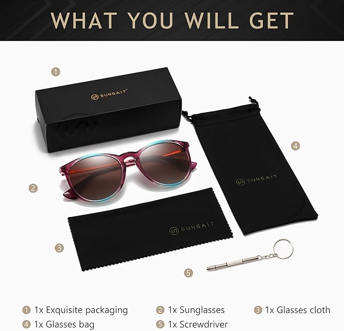 SUNGAIT Premium Vintage Round Sunglasses for Women Men Classic Retro Trendy Style