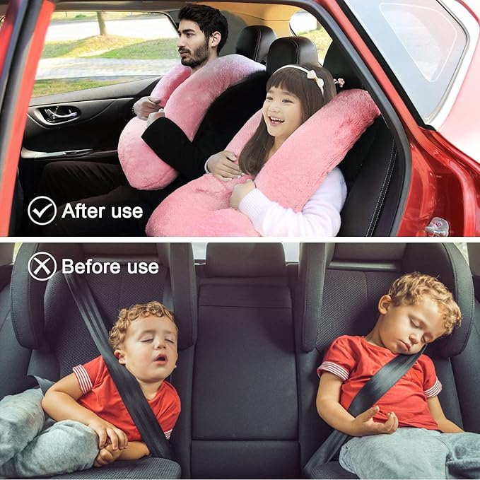 Car Pillow for Kids – Comfort Travel Pillow for Car – Soft Cotton Support Cushion for Children and Adults on Long Trips (Pink)