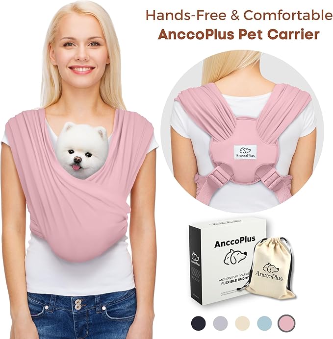 AnccoPlus Dog Carriers for Small Dogs, Front Facing Dog Sling Carrier, Hands Free Cat Carrier, Size Adjustable, Reducing Back Pain, Premium Cotton, Safe and Soft Dog Carrier (Regular, Light Pink)