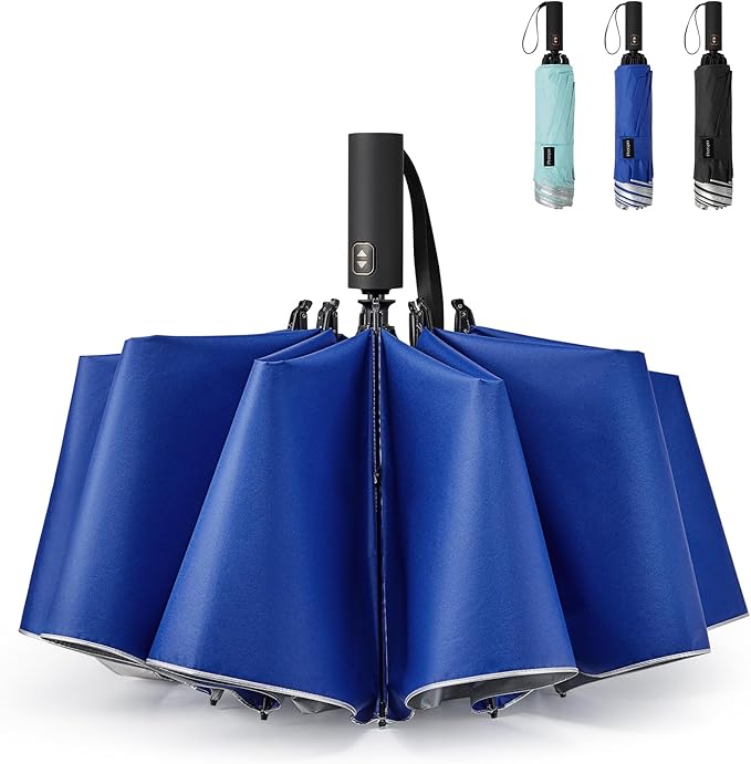 Prospo 46/62 Inch Large Travel Umbrellas for Rain Windproof, 10 Ribs Compact Reverse Folding Golf Umbrella, Double Canopy Automatic Open Close