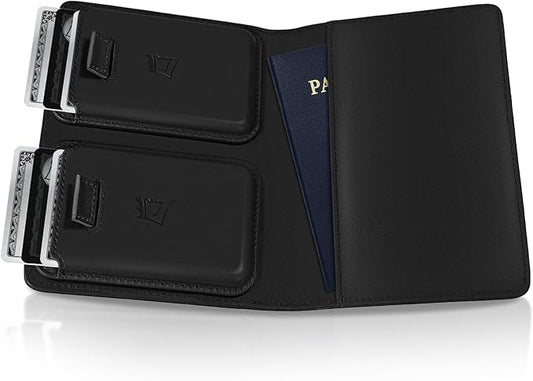Kings Loot Passport Holder Wallet – RFID Blocking Leather Travel Wallet with Built-in Airtag Holder – Holds 1-6 Cards & Passport – Easy Pull Tab – Slim & Stylish Wallets (Onyx Black/Engraved)