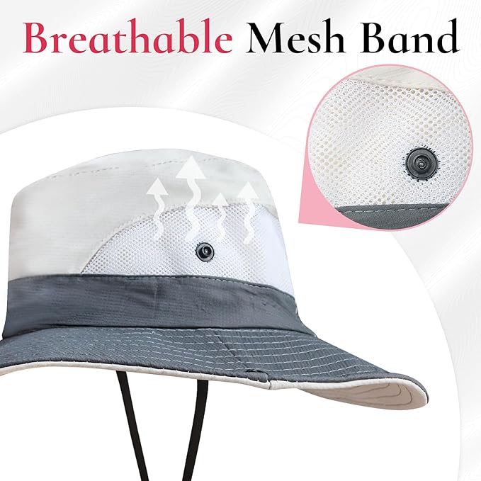 NPQQUAN Ponytail Sun Bucket Hats for Women Men Wide Brim UPF 50+ Fishing & Beach Hats