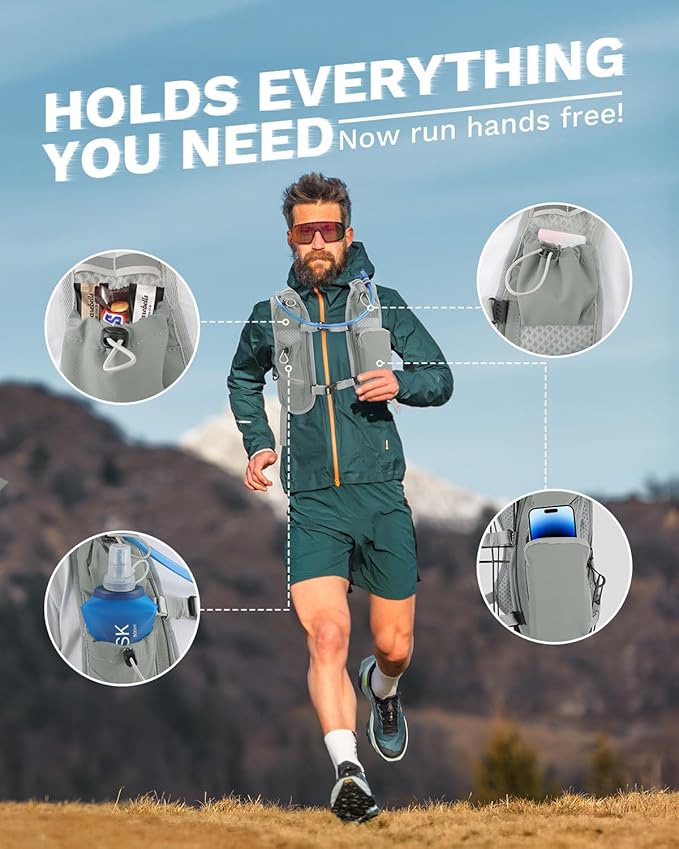 Running Vest for Women and Men, Hydration Running Backpack, Runners Vest, Hydration Vest, with Front Phone Holder, Adjustable Chest and Waist Strap