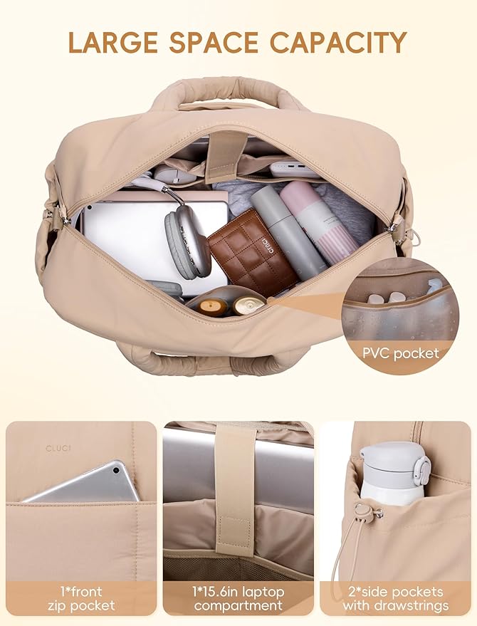 CLUCI Weekender Travel Bag for Women Puffer Tote Bag Carry On Duffle Overnight Bags with Shoe Compartment