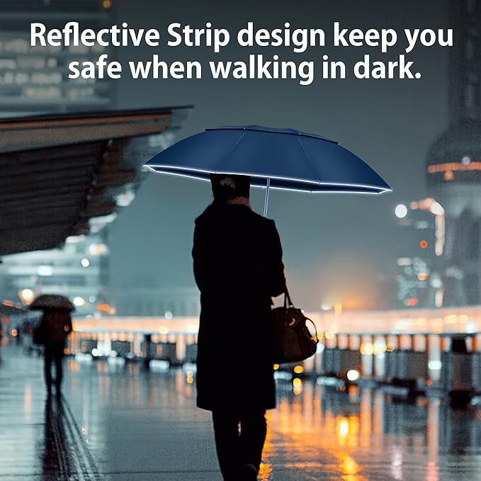 Urvoix Travel Umbrella Compact Windproof - Vented Double Canopy Umbrellas for Rain, Portable Umbrella Inverted Automatic Open Close with Reflective Strip