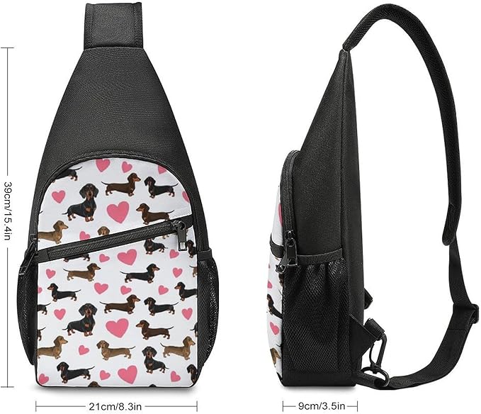 SWEET TANG Lightweight Sling Shoulder Backpack, Adjustable Gym Bags Dachshund Lovers Dachshunds, Large Capacity Chest Cross Body Bag Daypack, Outdoor Multipurpose Bag
