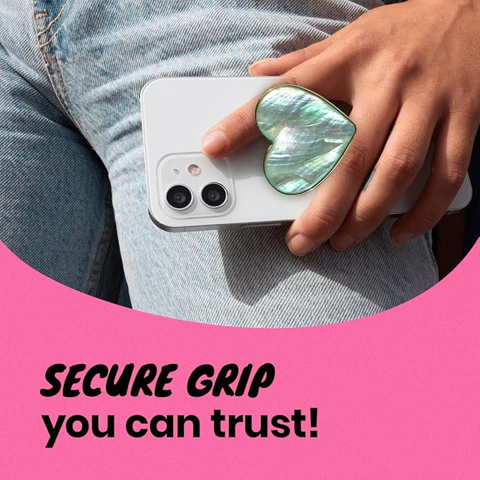 OnTheGrip Cute Natural Seashell Design Heart Shape Collapsible Mobile Phone Grip Stand Holder for Smartphone Tablet Cell Phone Accessory (Aqua Blue)