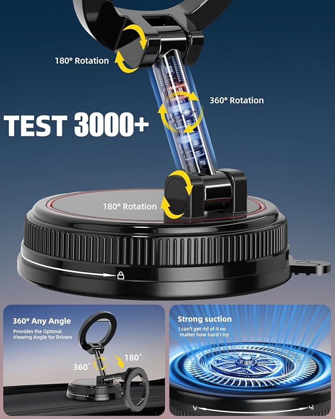 2026 Ultra Magnetic Phone Holder for Car, 360° Adjustable Car Phone Mount for Magsafe, Suction Cup Phone Holders for Your Car for iPhone 17 Pro Max 16 15 14 13 12